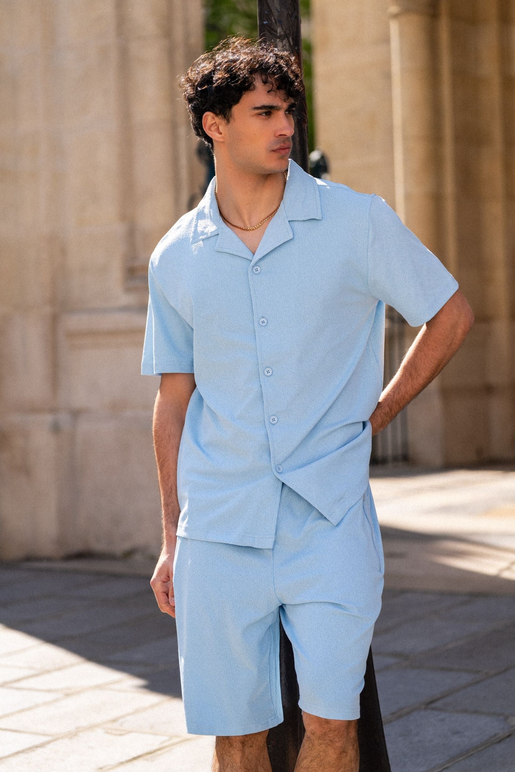 Ensemble chemise/short Tanger - bleu