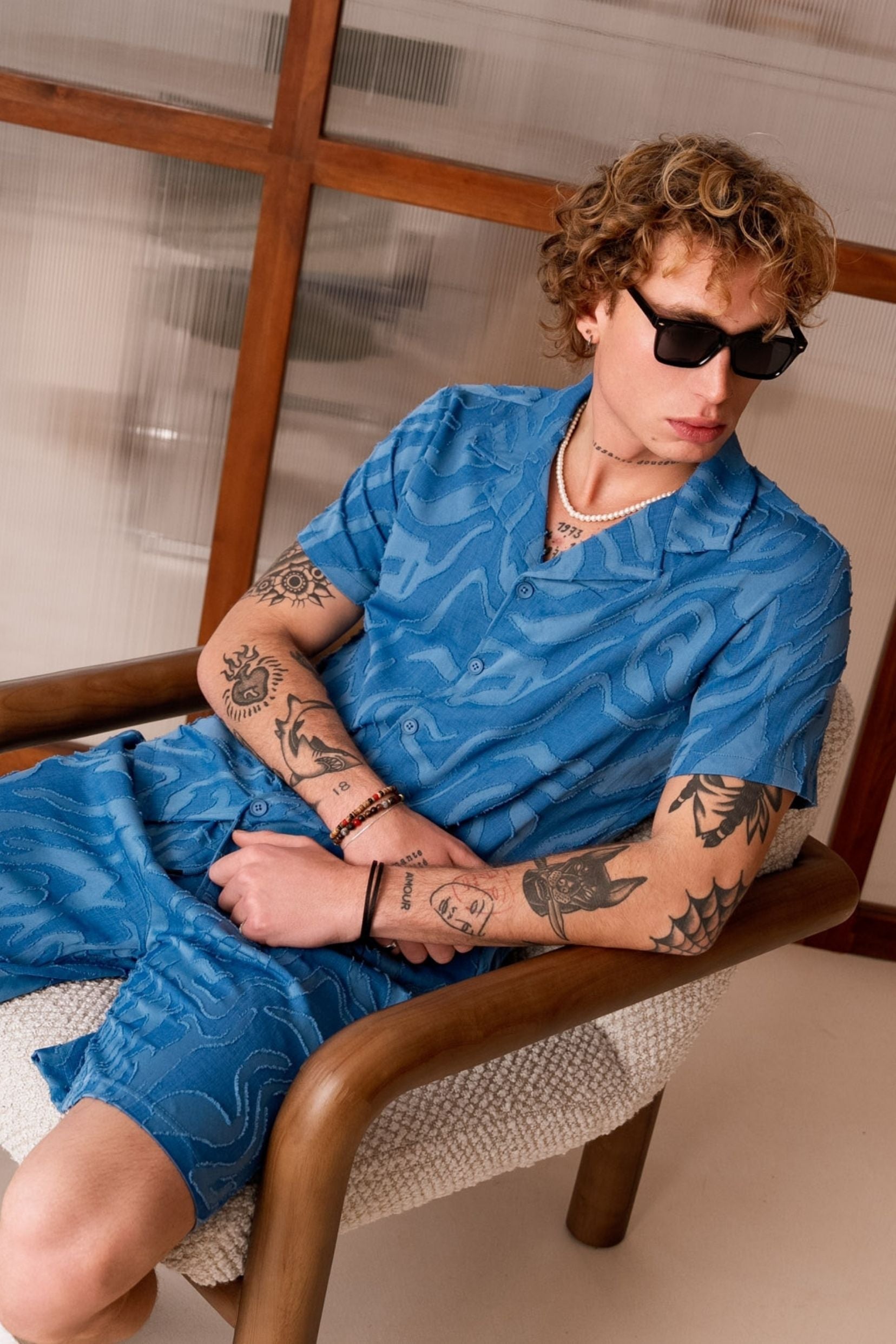 Ensemble chemise/short Flores - bleu