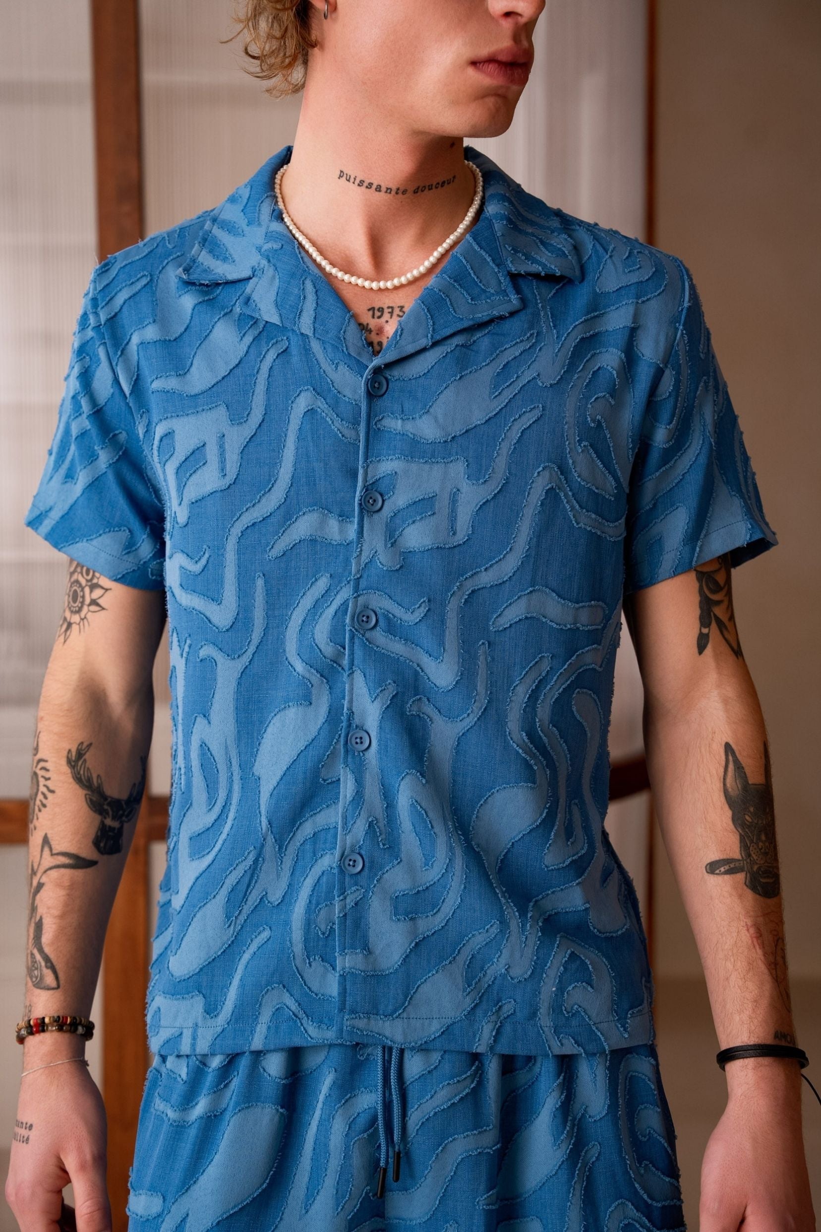 Ensemble chemise/short Flores - bleu-thumbmail-3