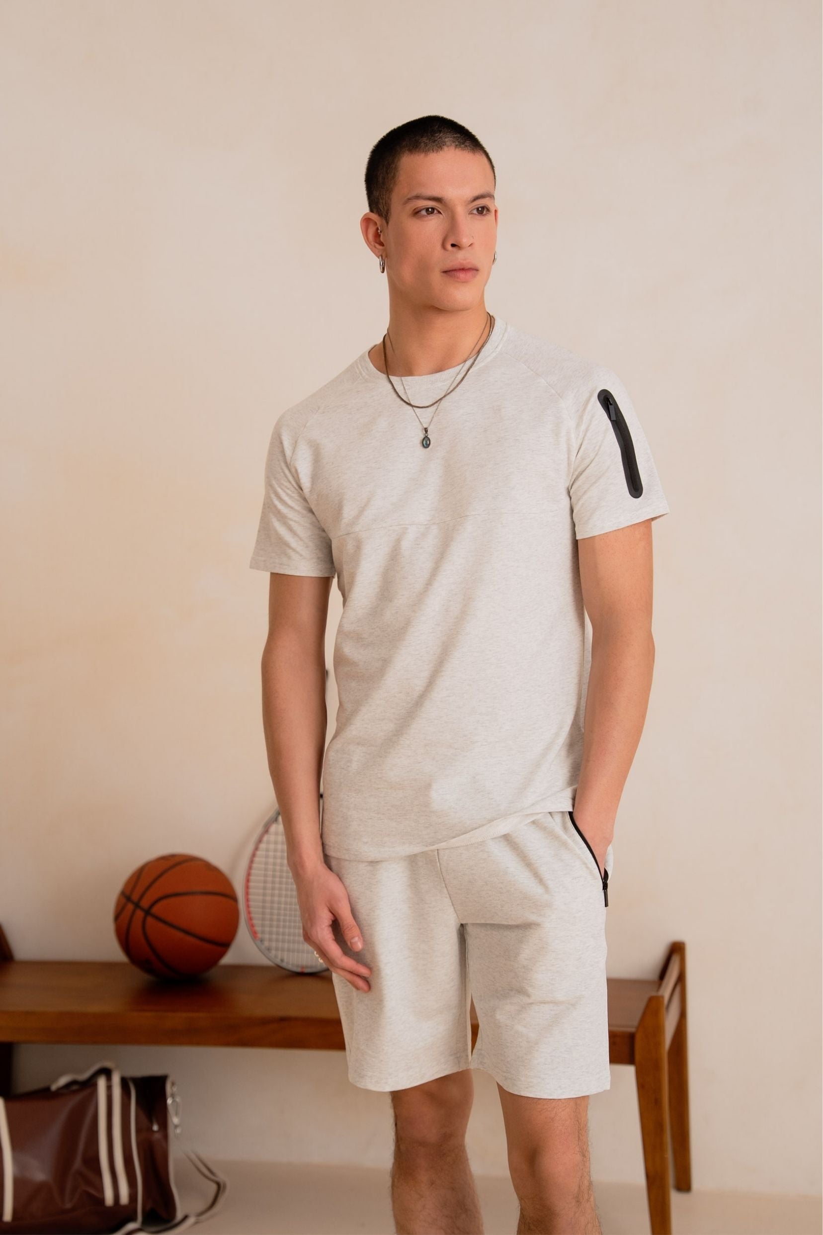 Ensemble tshirt / short Motion - Gris chiné